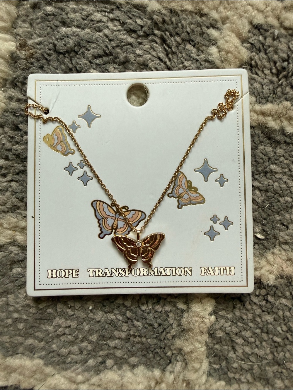 Gold Butterfly Pendant Necklace - Hope Transformation Faith